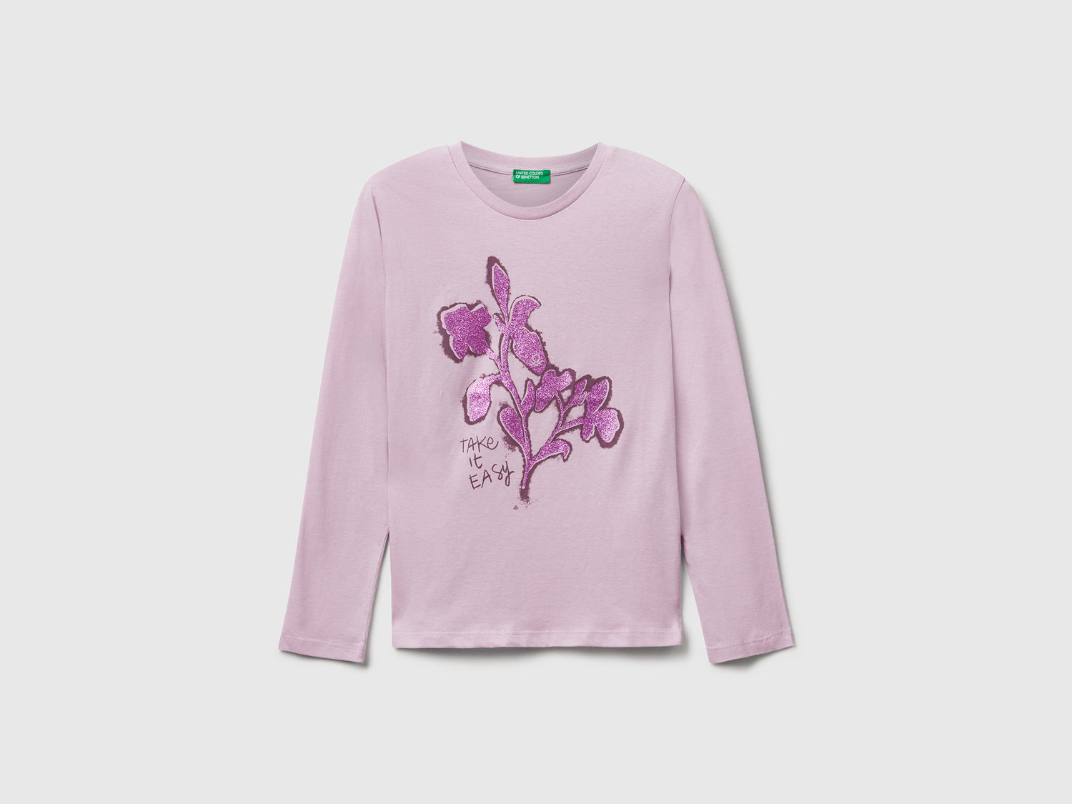 Maglietta con stampa glitter da bambina lavanda | Benetton Outlet