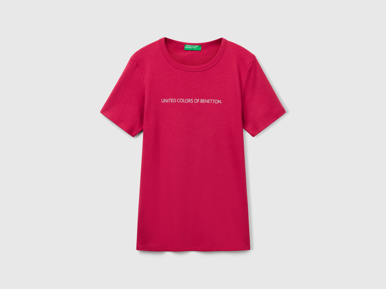 T-shirt 100% cotone con stampa logo glitter da donna fragola | Benetton Outlet