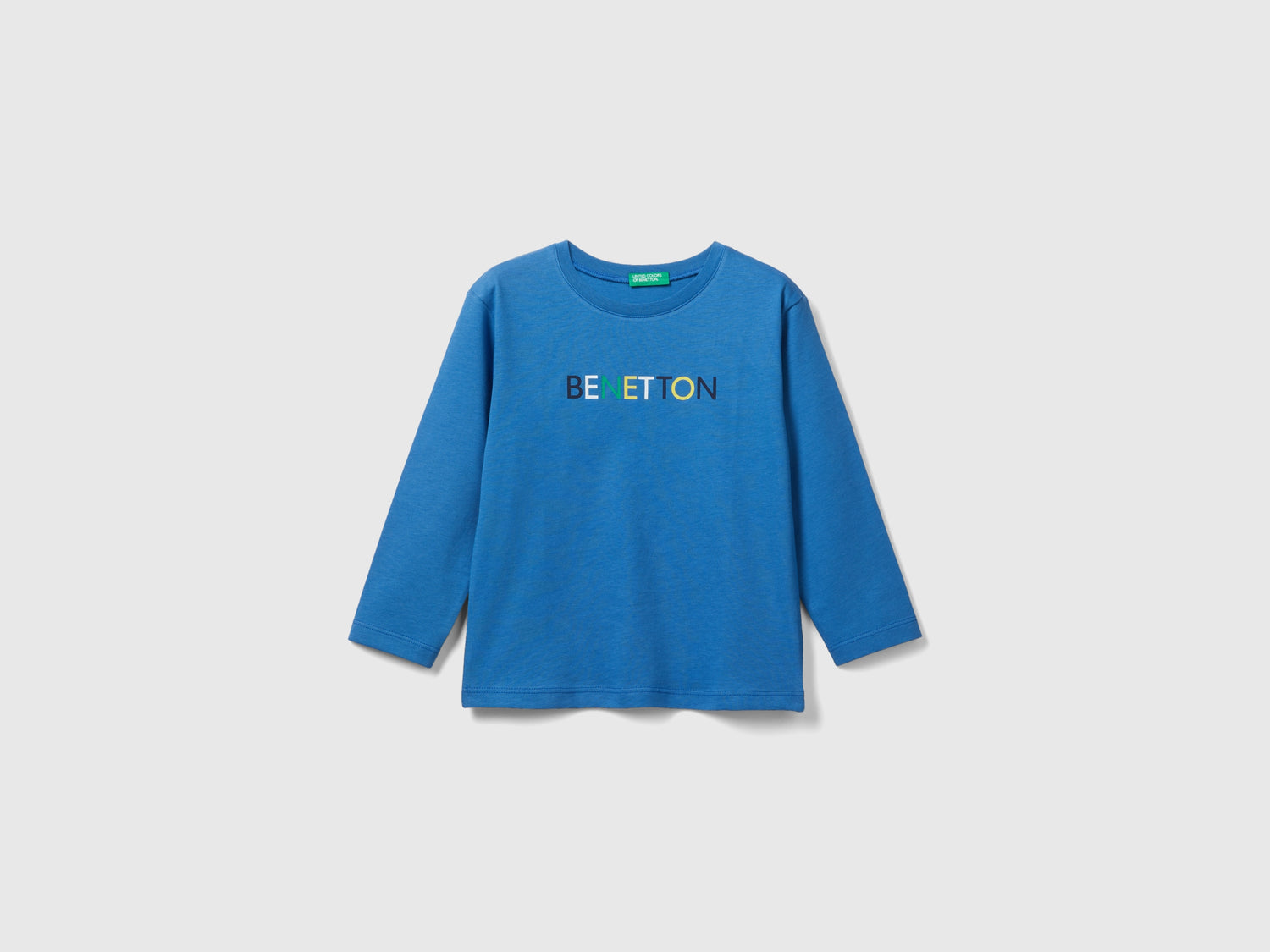 T-shirt manica lunga in cotone bio da bimbo blu | Benetton Outlet