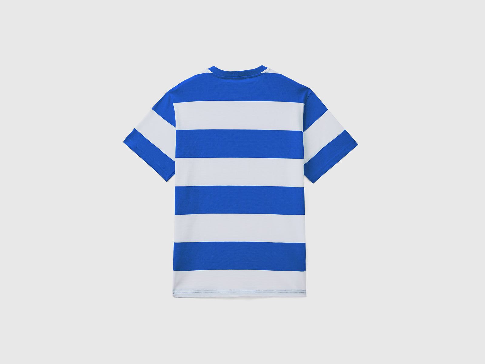 Maglietta girocollo a manica corta in puro cotone a righe tinto filo da uomo bluette 2 | Benetton Outlet