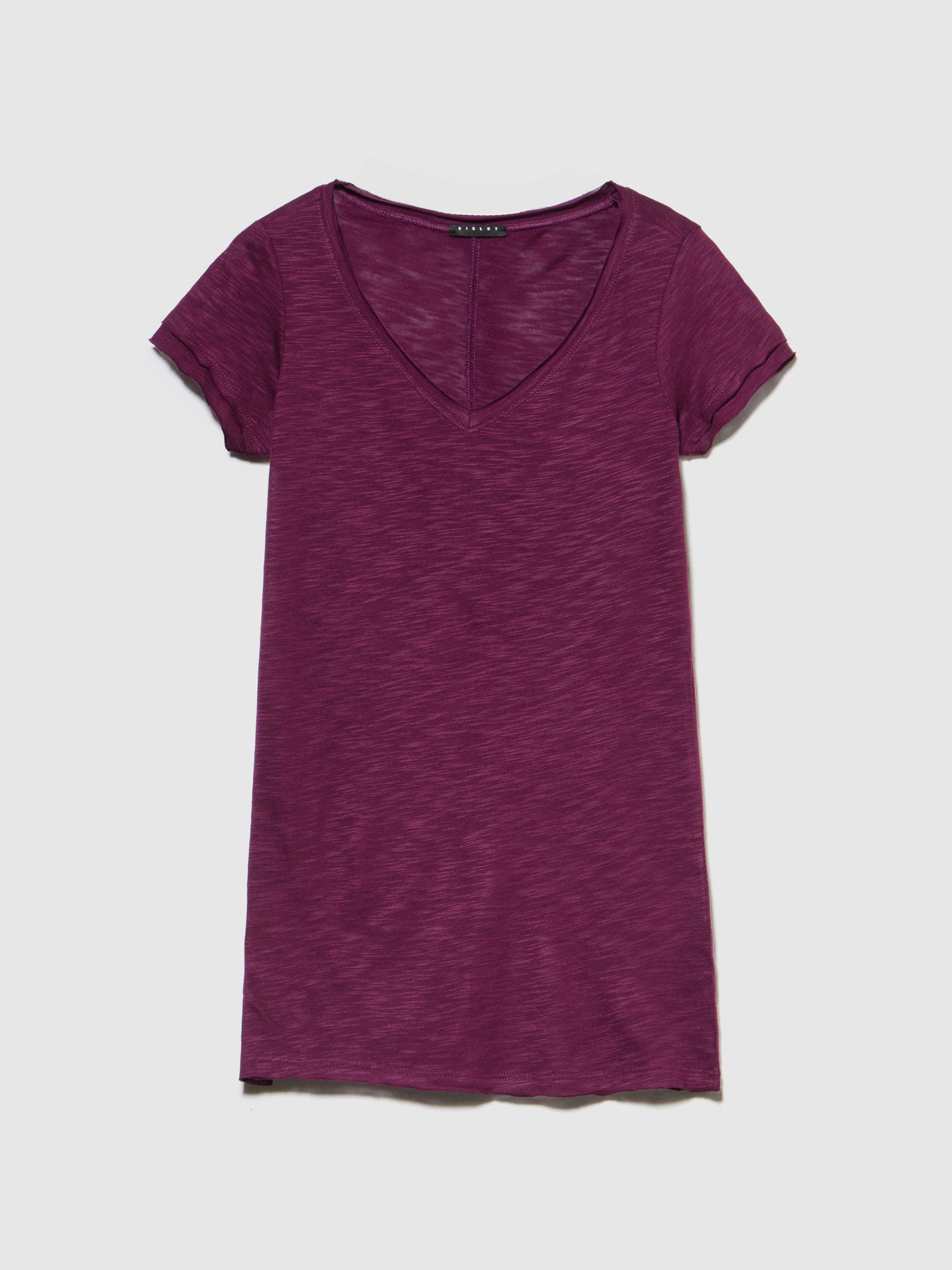 T-shirt scollo a V con taglio vivo da donna prugna | Sisley Outlet
