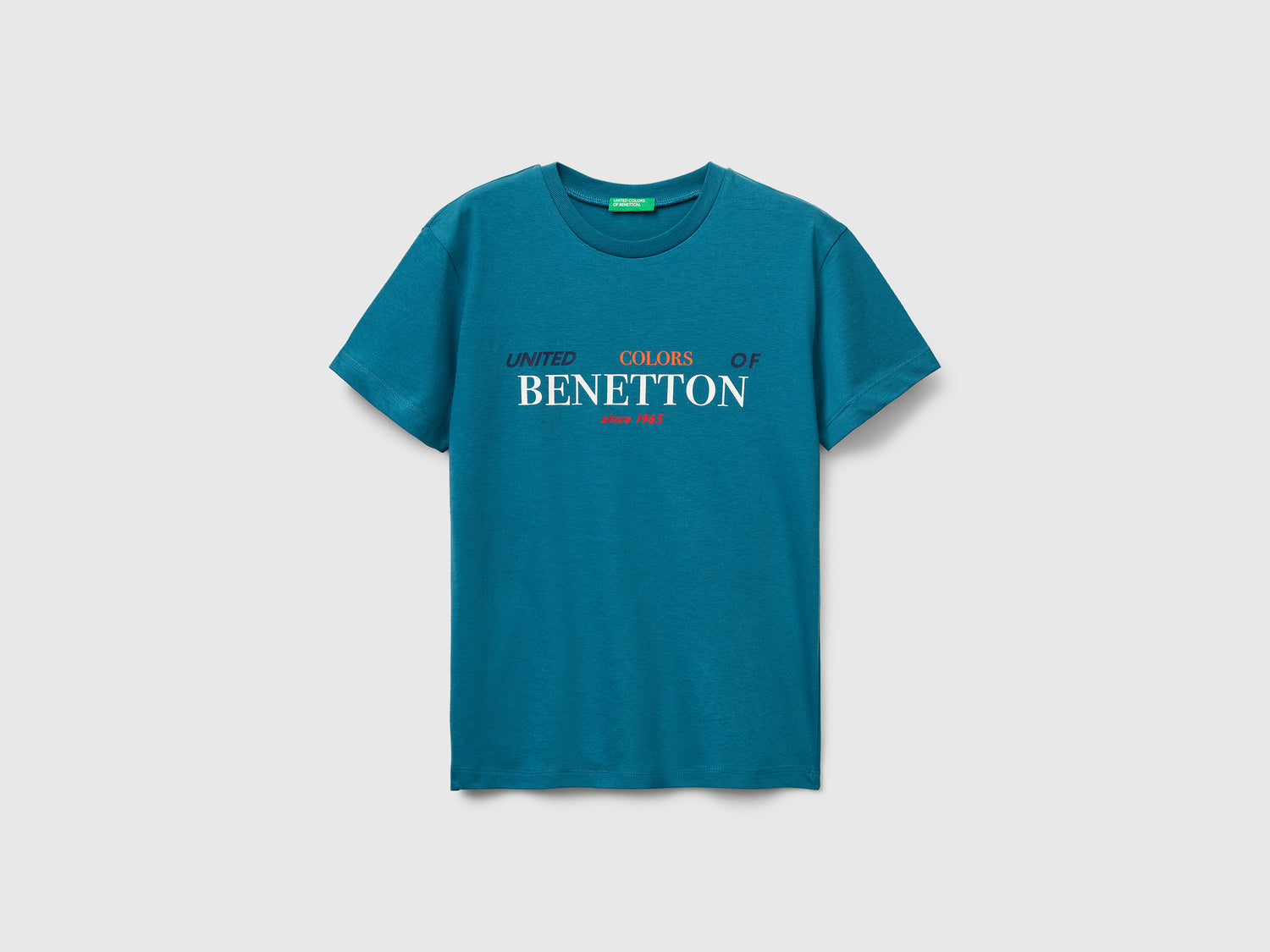 Maglietta in cotone con stampa da bambino verde ottanio | Benetton Outlet