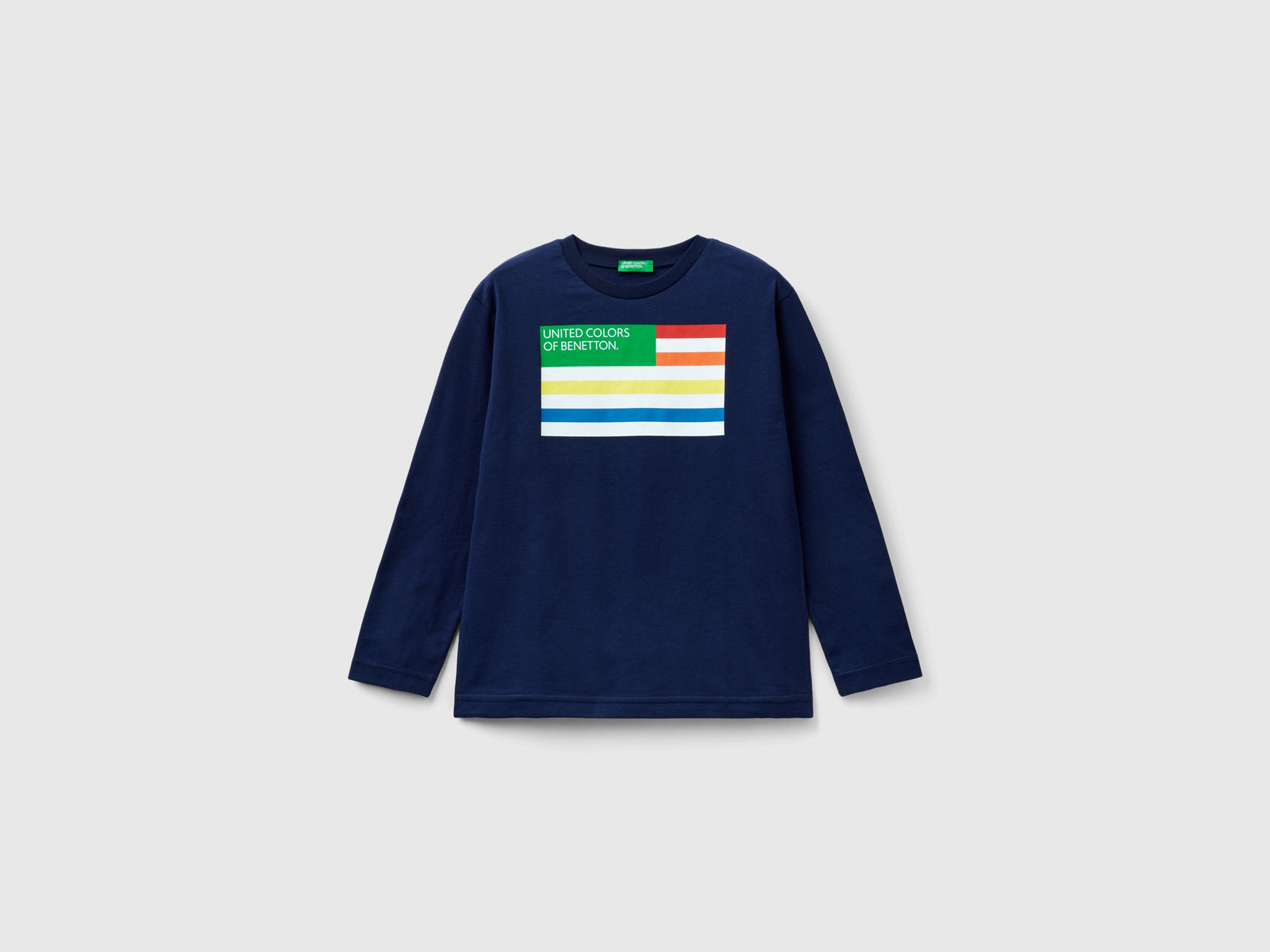 T-shirt manica lunga in cotone bio da bambino blu scuro | Benetton Outlet