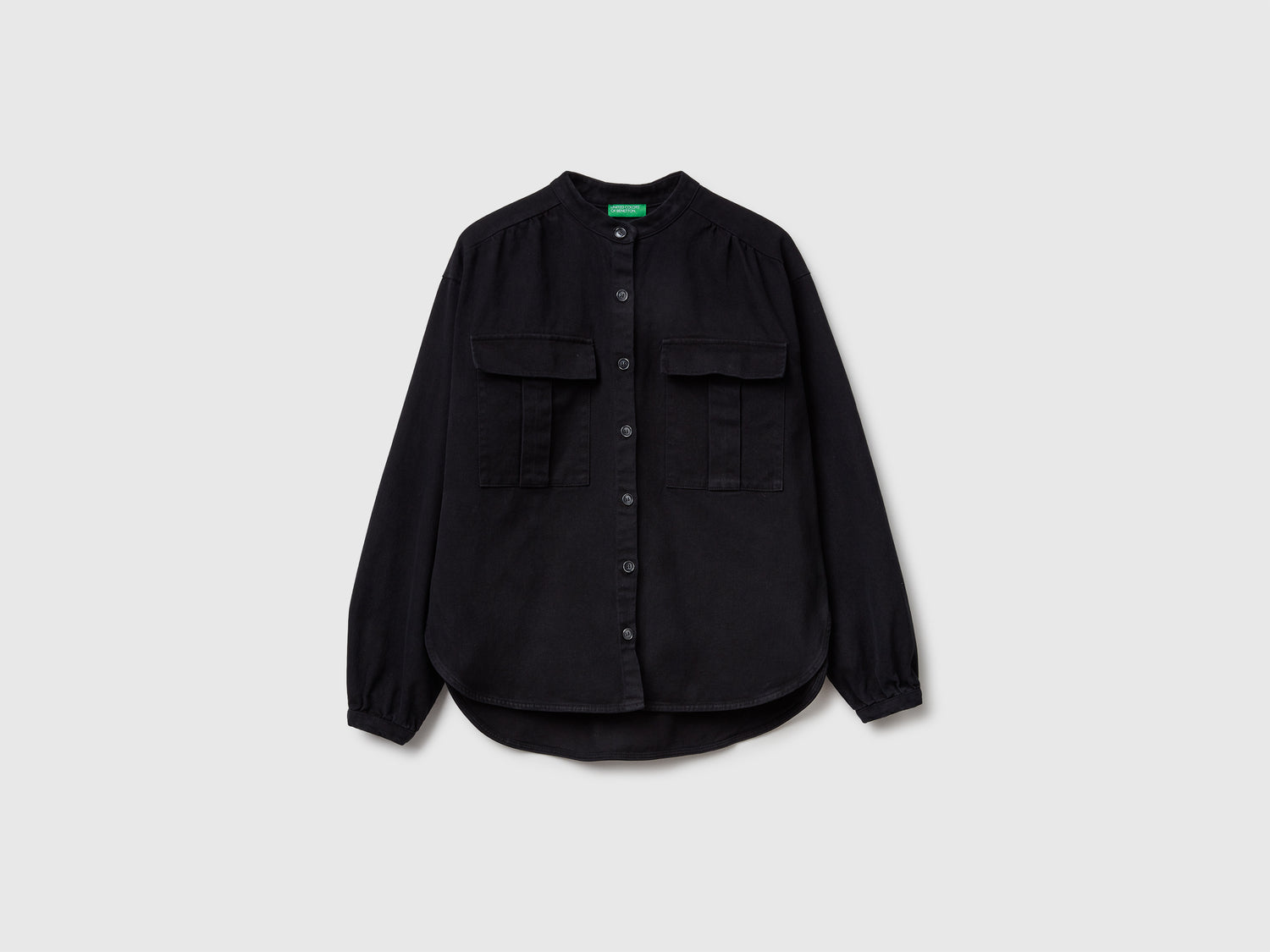 Camicia over fit collo alla coreana da donna nero | Benetton Outlet