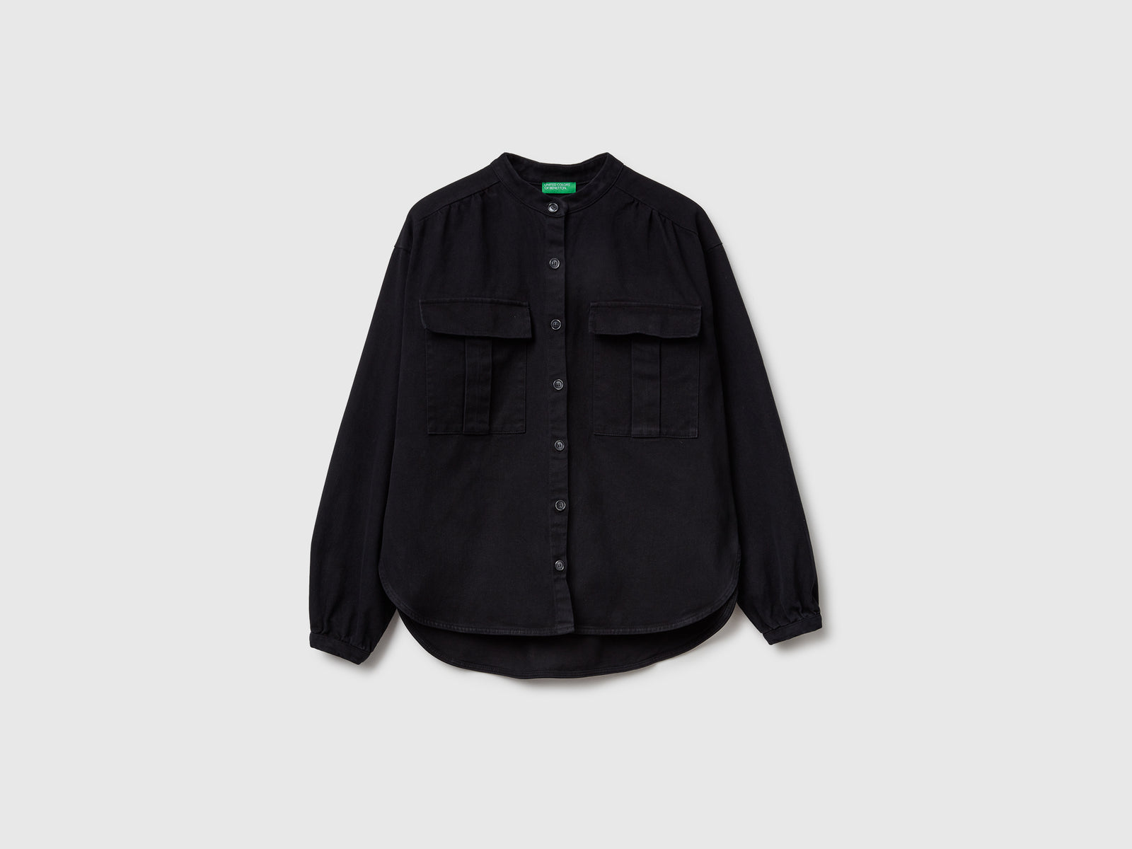 Camicia over fit collo alla coreana da donna nero | Benetton Outlet