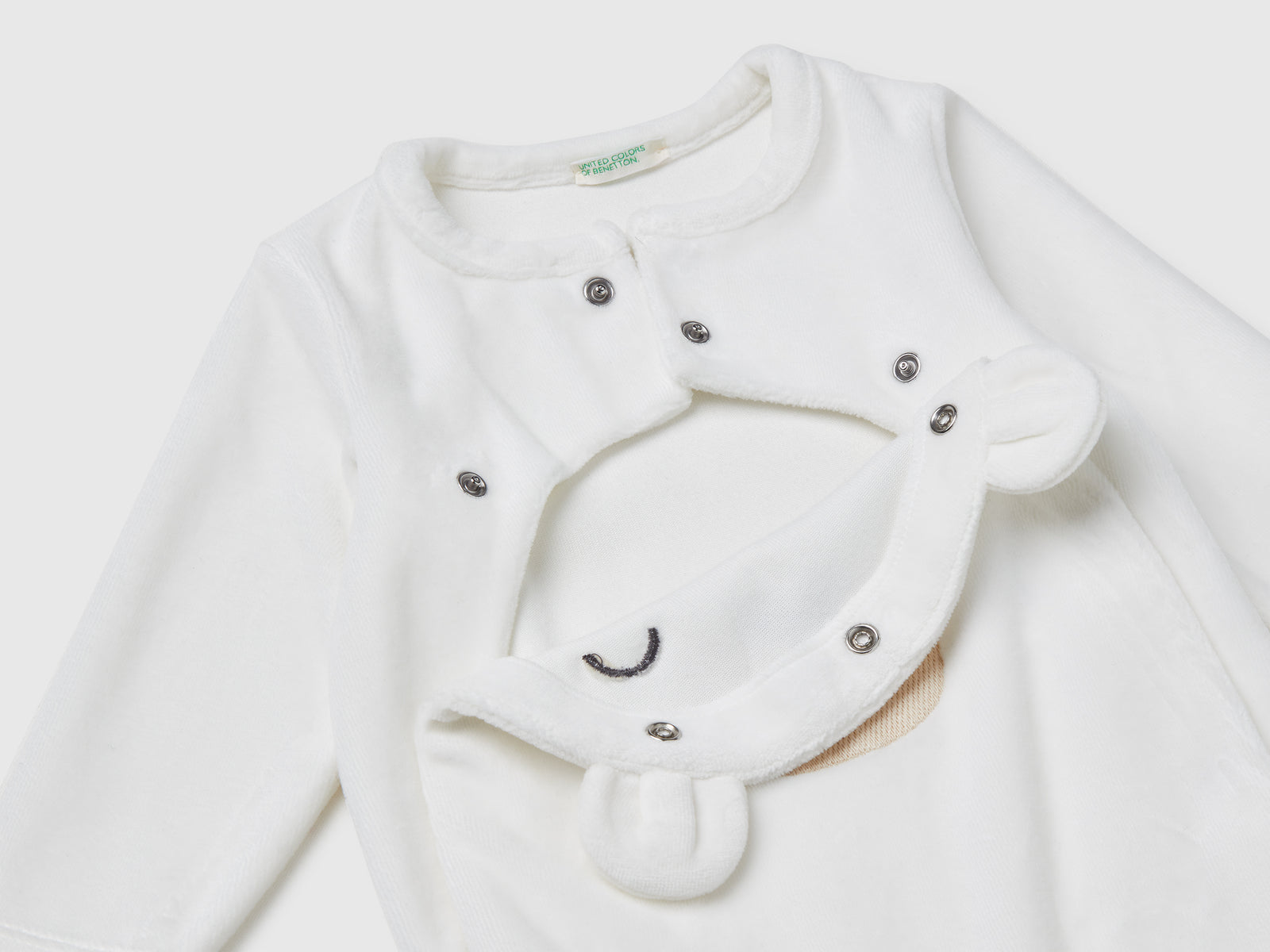 Tutina animaletto in ciniglia da neonato bianco panna 3 | Benetton Outlet