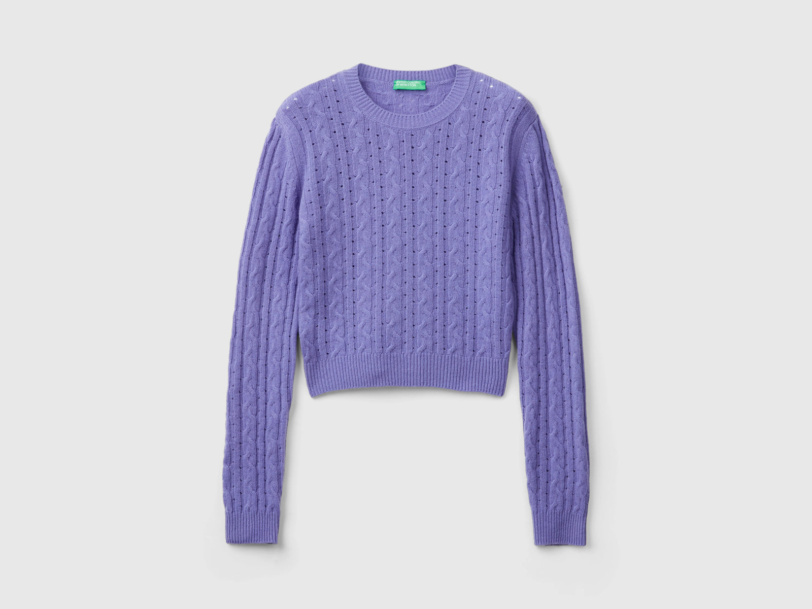 Cropped cable knit top with openwork details da donna viola | Benetton Outlet