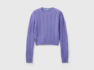 Cropped cable knit top with openwork details