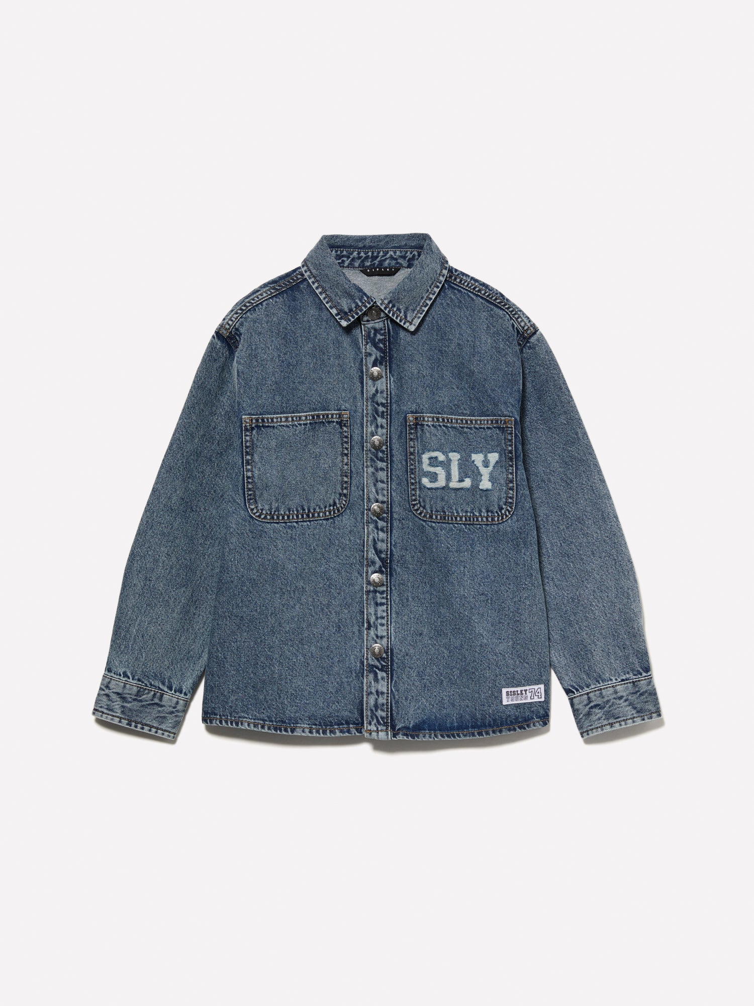 Camicia di jeans con logo da bambino blu | Sisley young Outlet