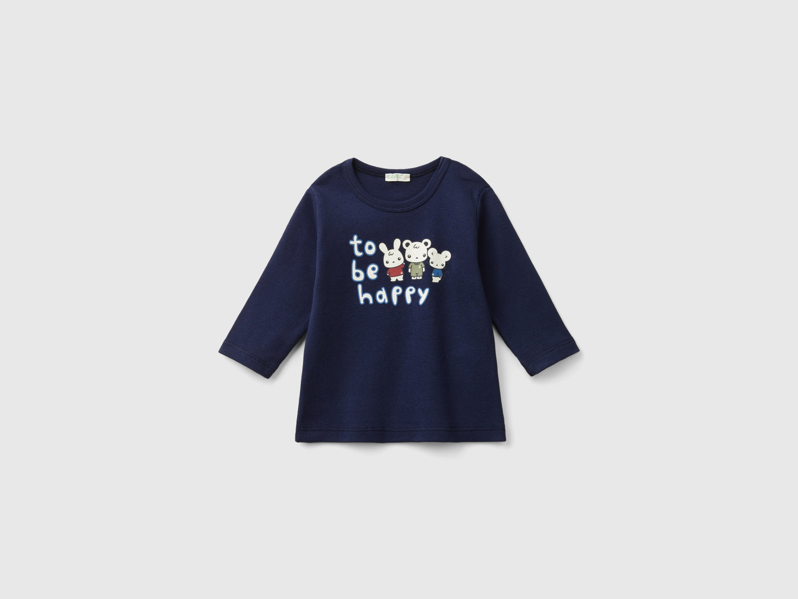 T-shirt manica lunga 100% cotone bio da neonato blu scuro | Benetton Outlet