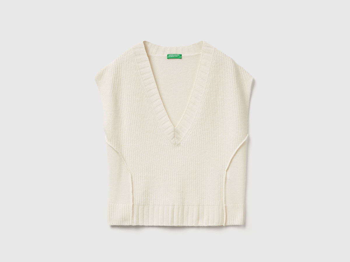 Gilet con scollo a V in misto lana