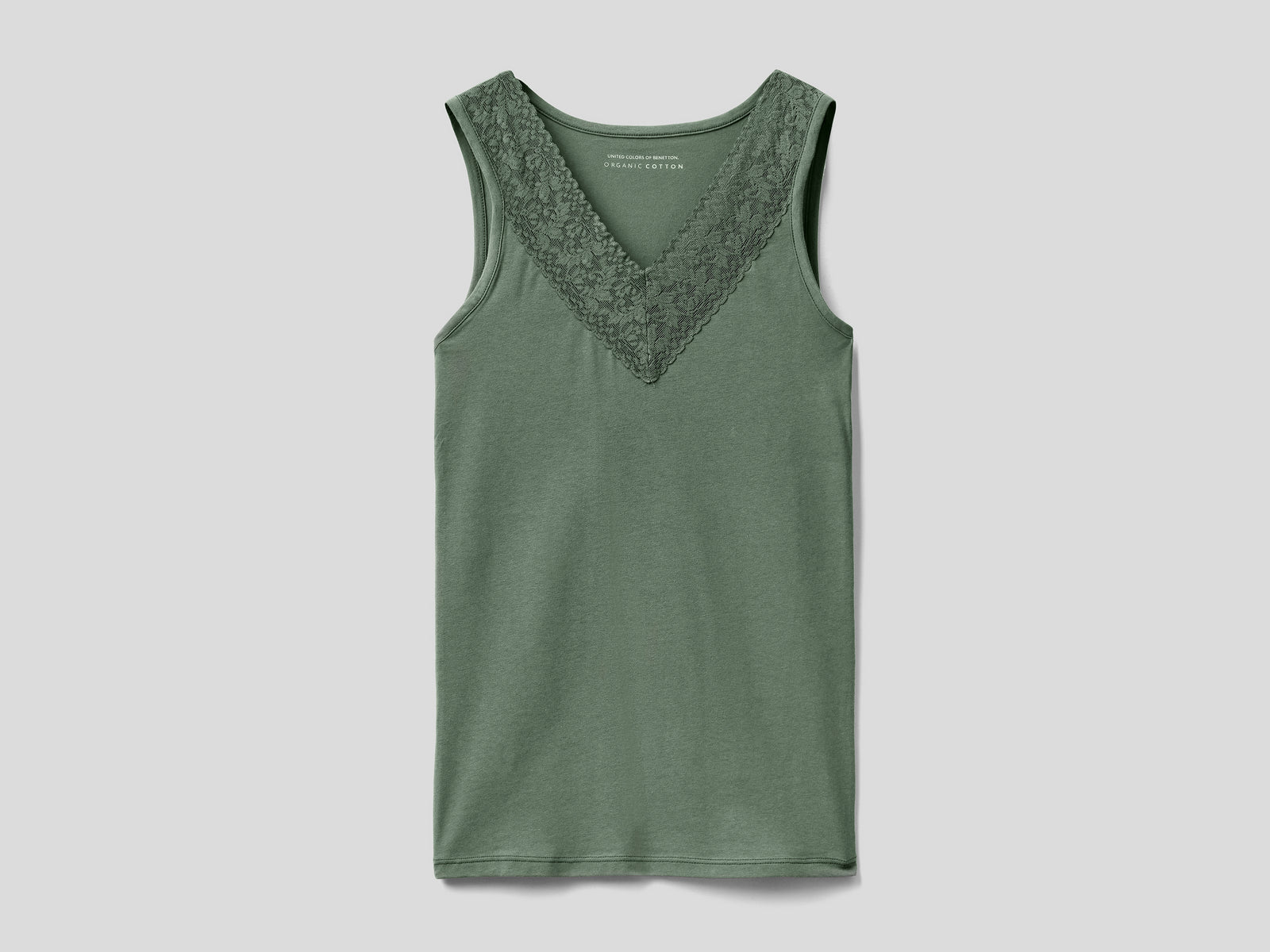 Canotta super stretch con pizzo da donna verde militare | Benetton Outlet