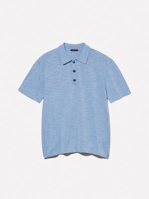 Regular fit light blue linen blend polo shirt