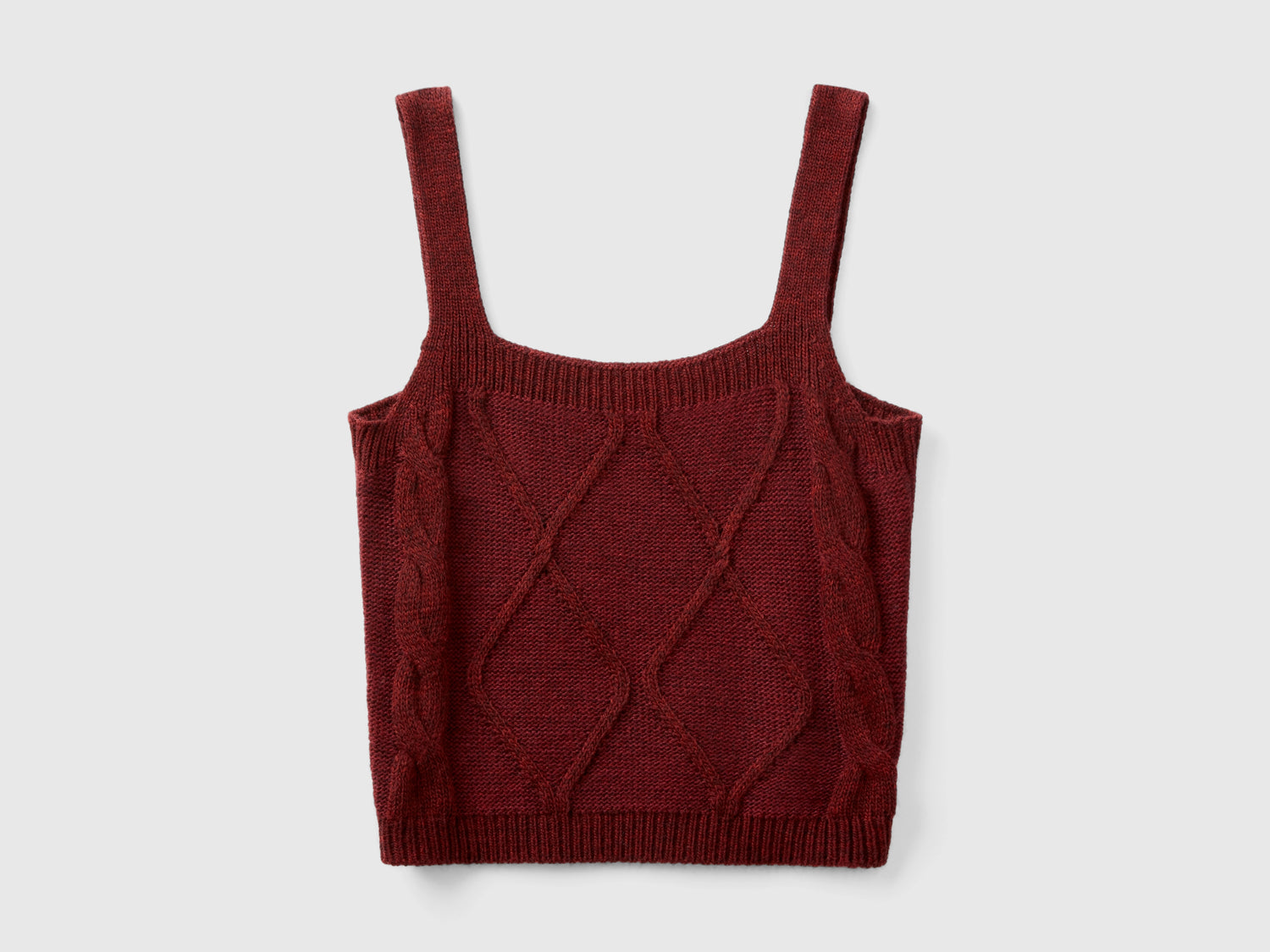 Crop top in maglia con trecce e losanghe da donna bordeaux | Benetton Outlet
