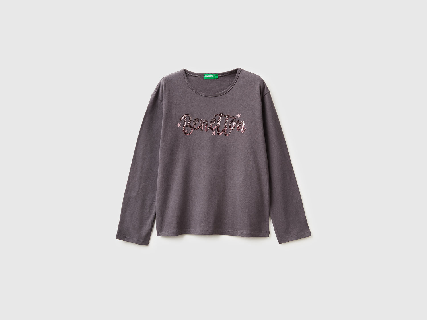 T-shirt in caldo cotone con paillettes da bambina malva scuro | Benetton Outlet