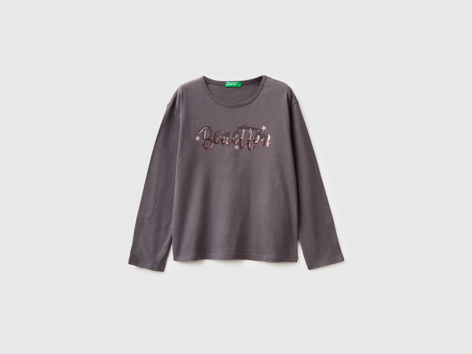 T-shirt in caldo cotone con paillettes da bambina malva scuro | Benetton Outlet