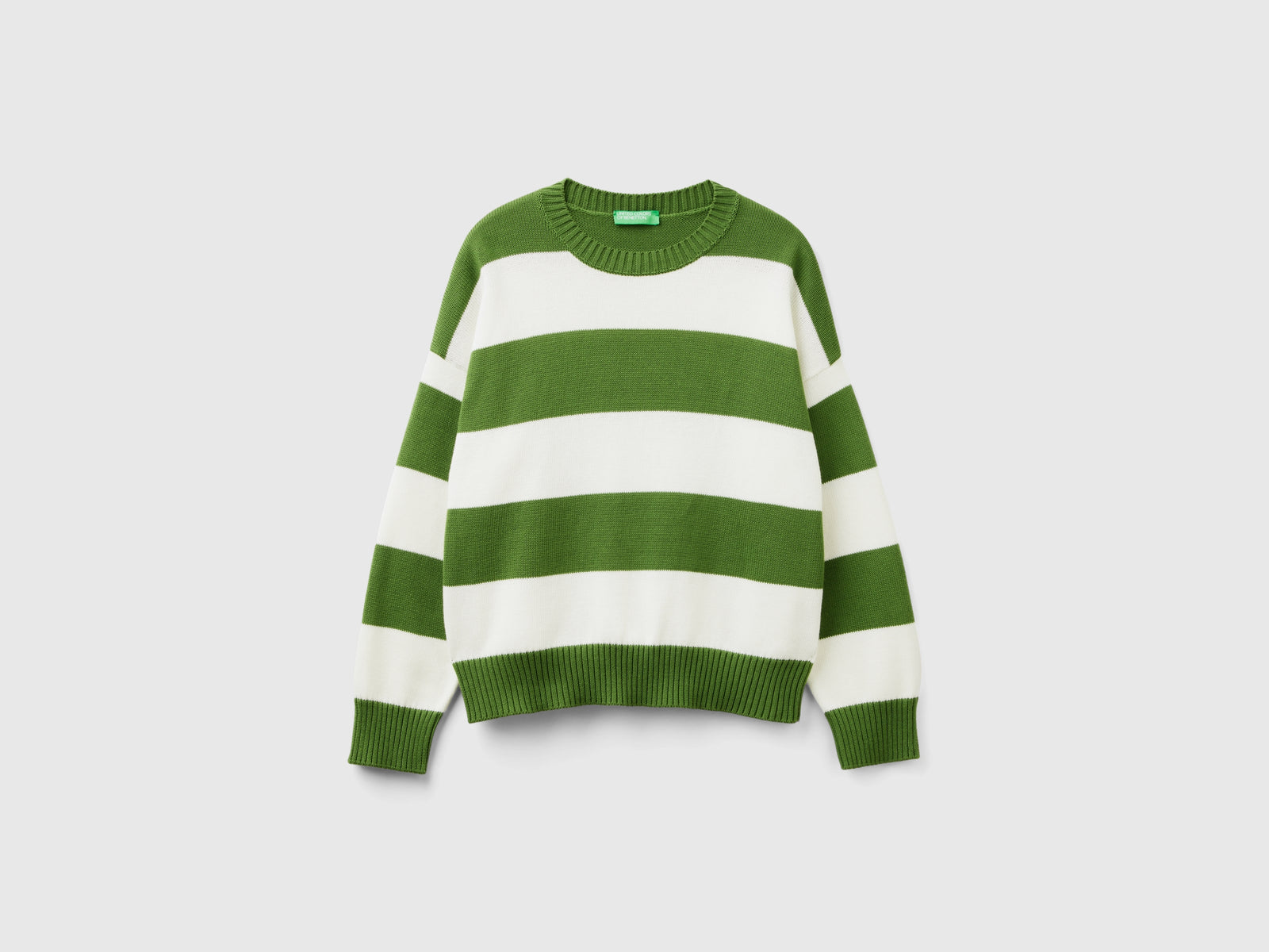 Maglia a righe in cotone tricot da donna verde oliva | Benetton Outlet