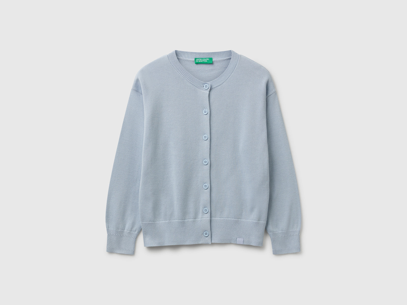 Cardigan girocollo in puro cotone da bambina azzurro | Benetton Outlet