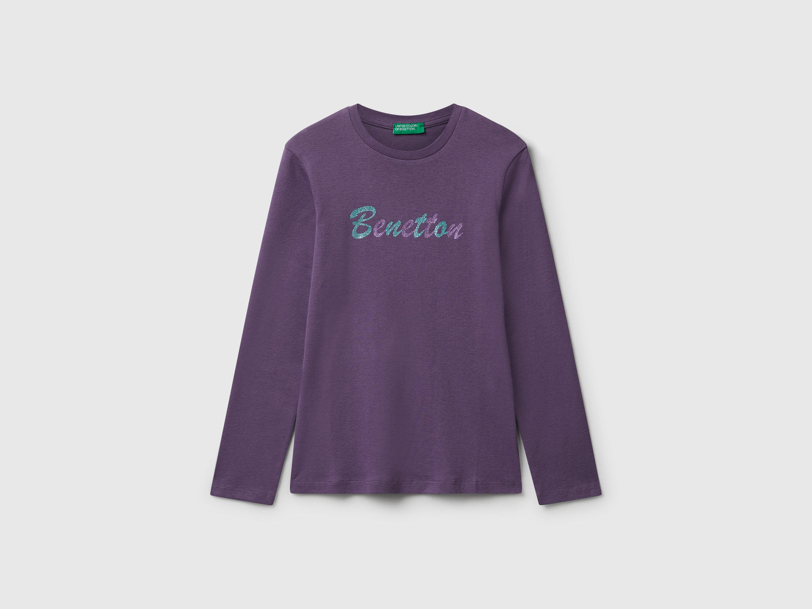 Maglietta con stampa glitter da bambina viola | Benetton Outlet