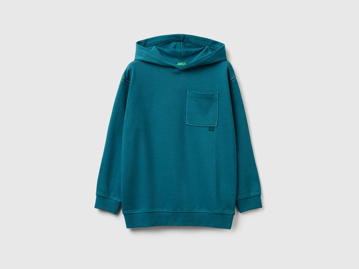 Felpa over fit con stampa spessorata da bambino verde ottanio | Benetton Outlet
