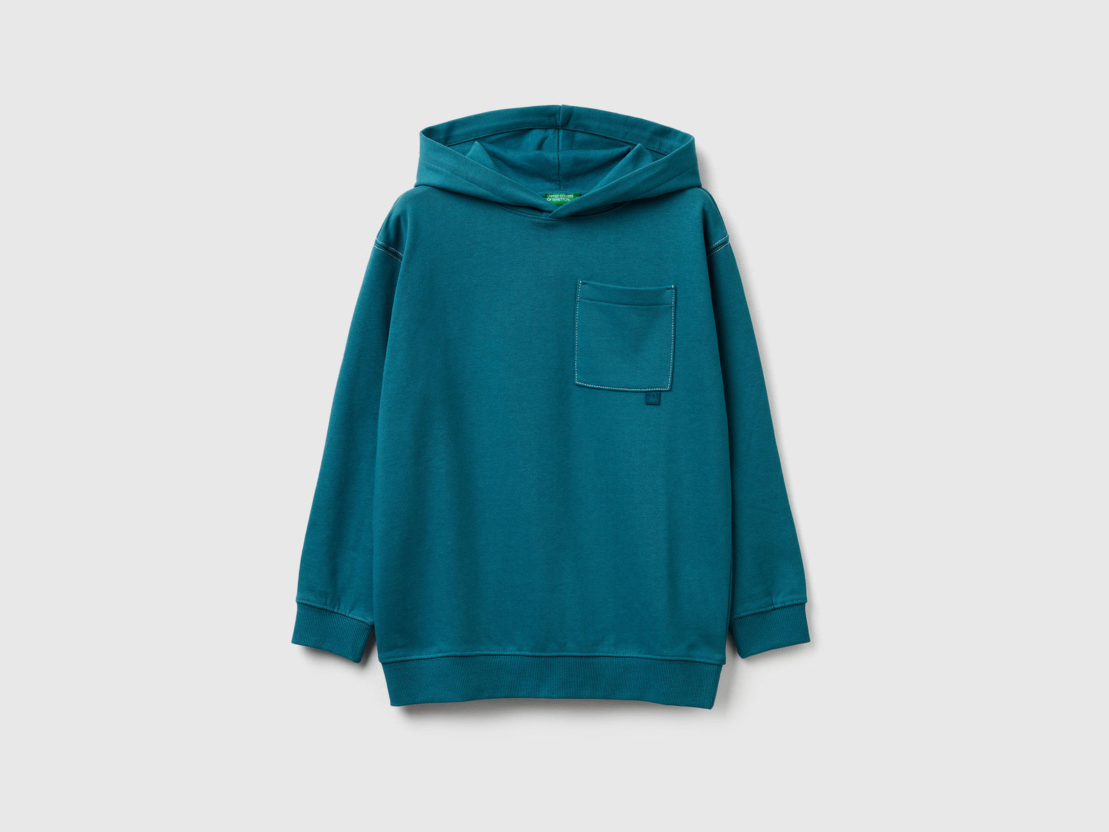 Felpa over fit con stampa spessorata da bambino verde ottanio | Benetton Outlet