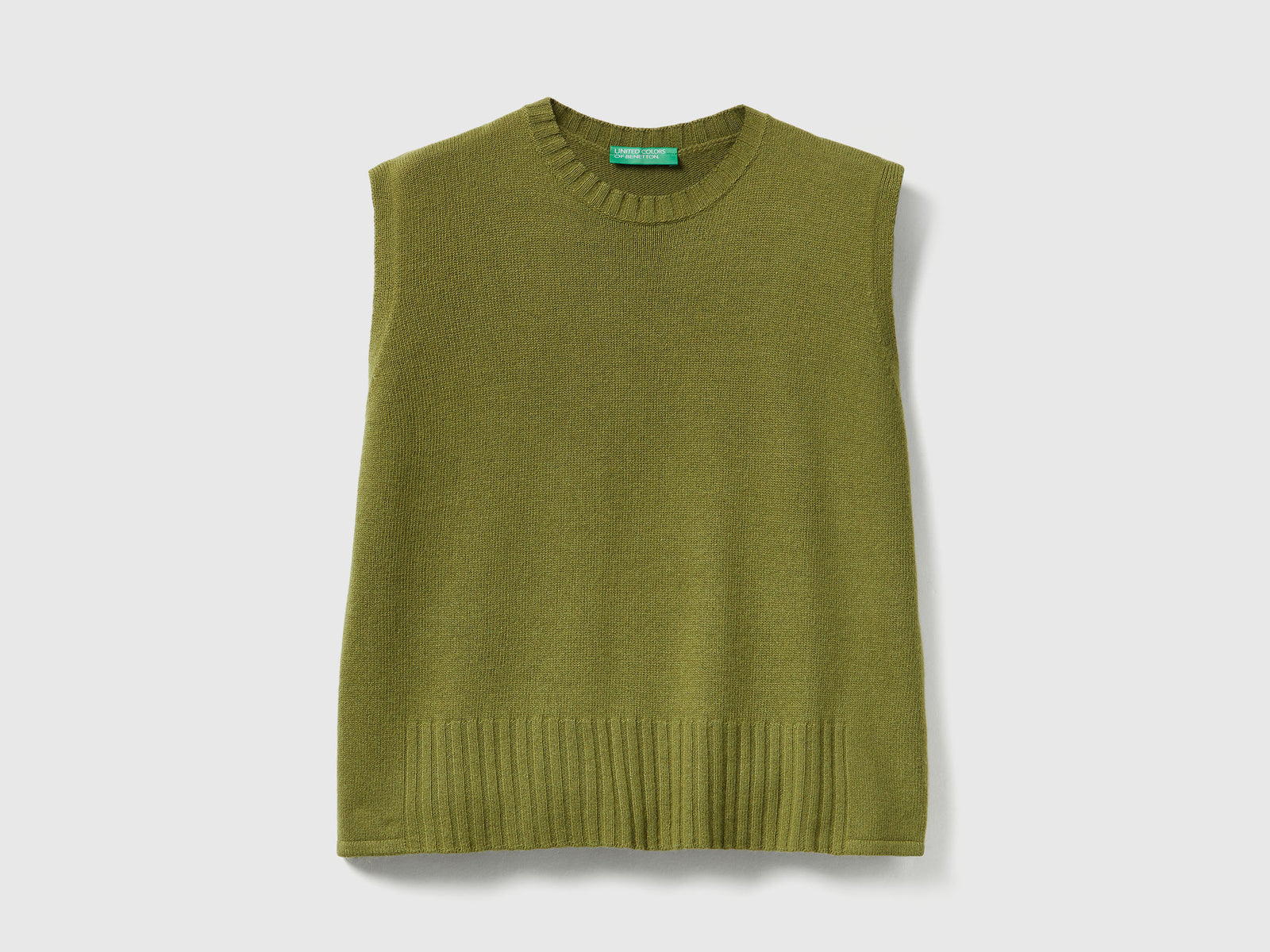 Gilet in misto lana e viscosa da donna verde militare | Benetton Outlet