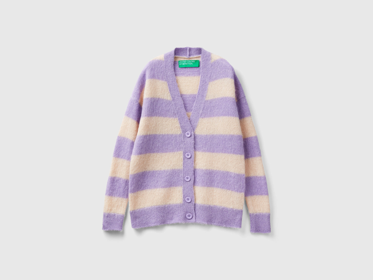 Cardigan a righe in misto alpaca da donna lilla | Benetton Outlet