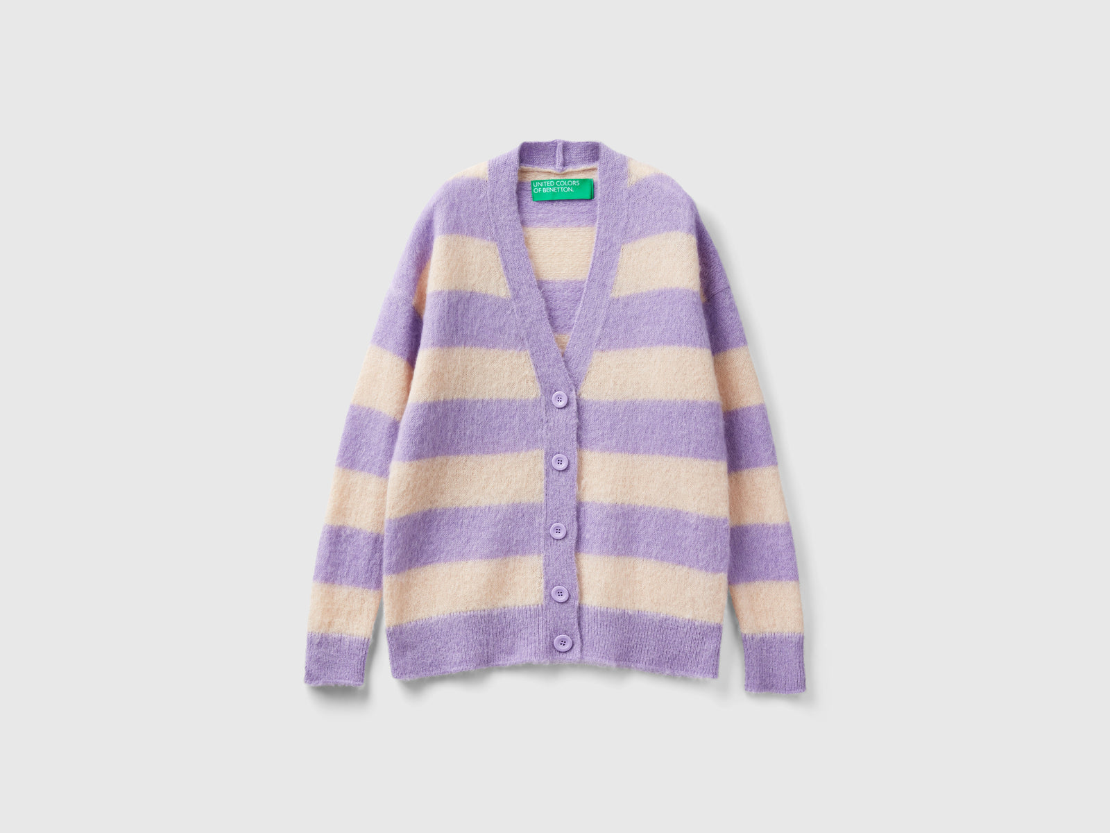 Cardigan a righe in misto alpaca da donna lilla | Benetton Outlet