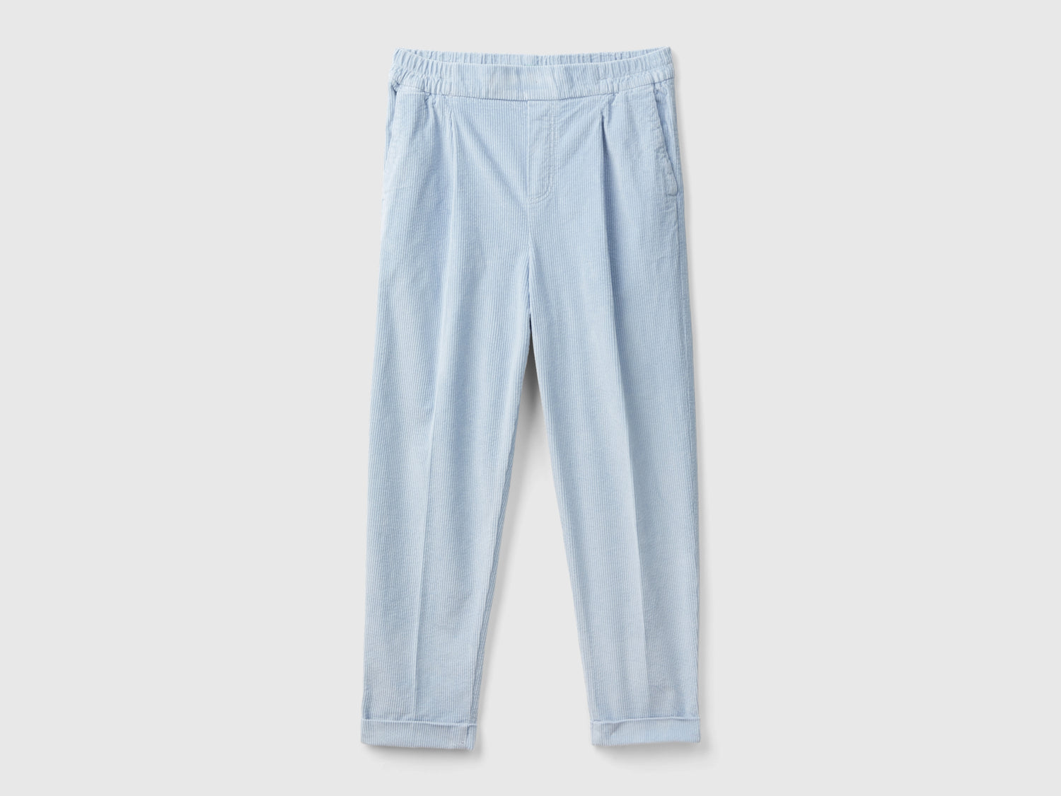 Chino in velluto con vita elasticizzata da donna celeste | Benetton Outlet