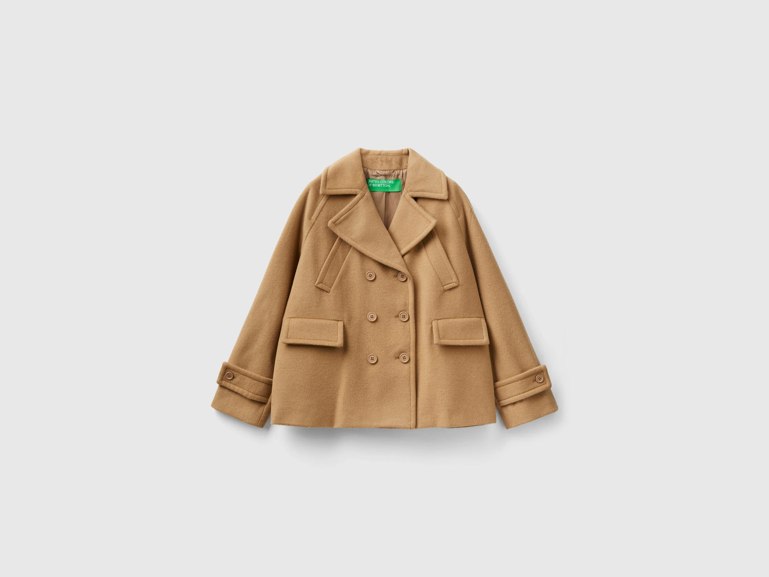 Cappotto corto doppiopetto da donna cammello | Benetton Outlet