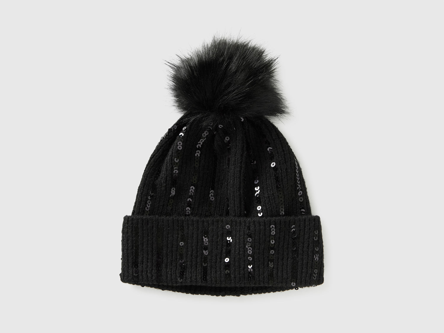Cappello con pom pom e paillettes da bambina nero | Benetton Outlet
