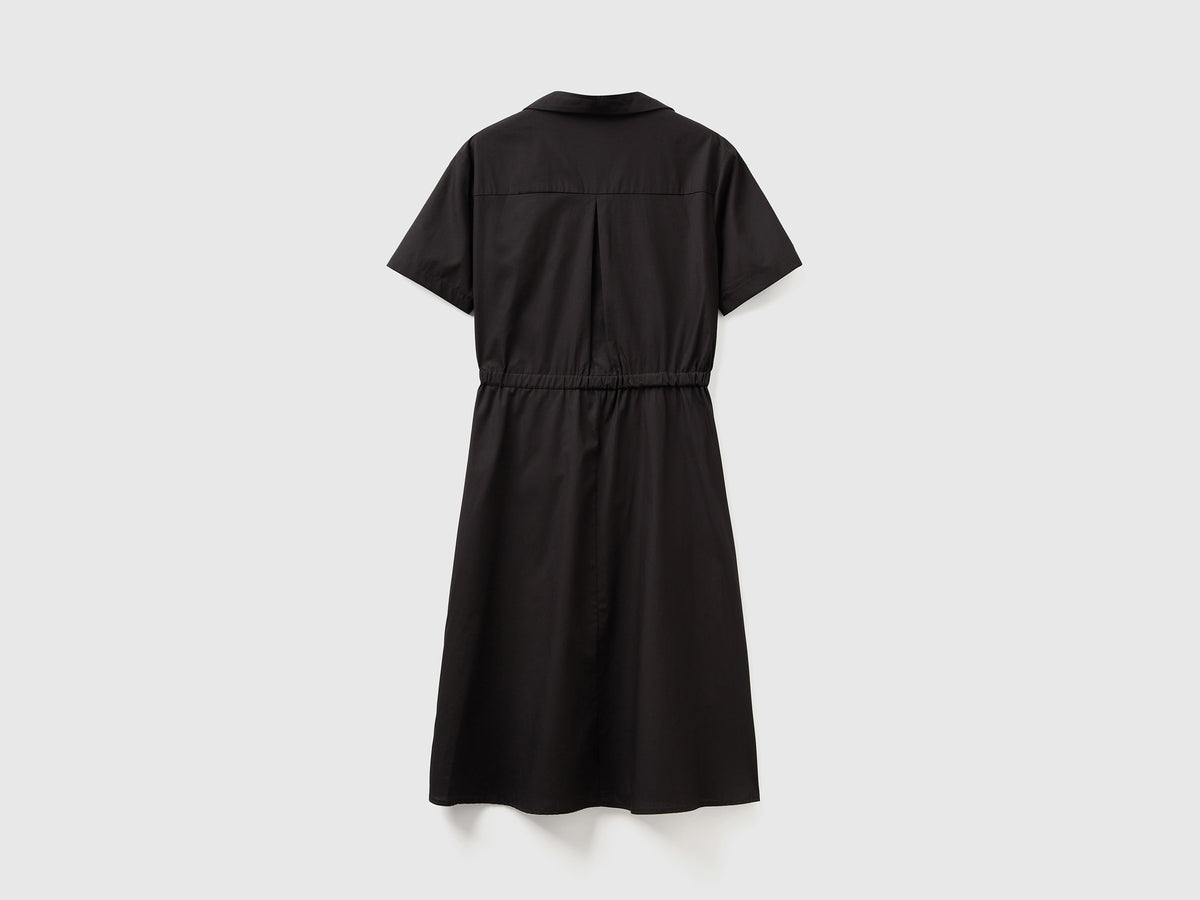 Vestito midi modello chemisier a manica corta in puro cotone