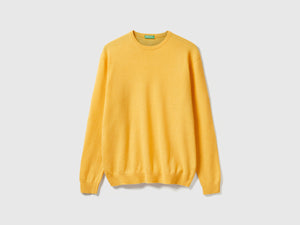 Maglia girocollo giallo in pura lana Merino
