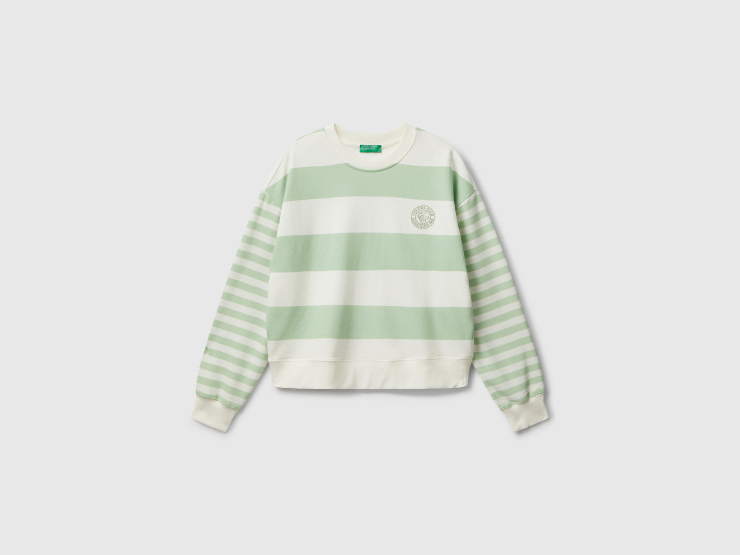 Felpa girocollo a righe da donna verde chiaro | Benetton Outlet