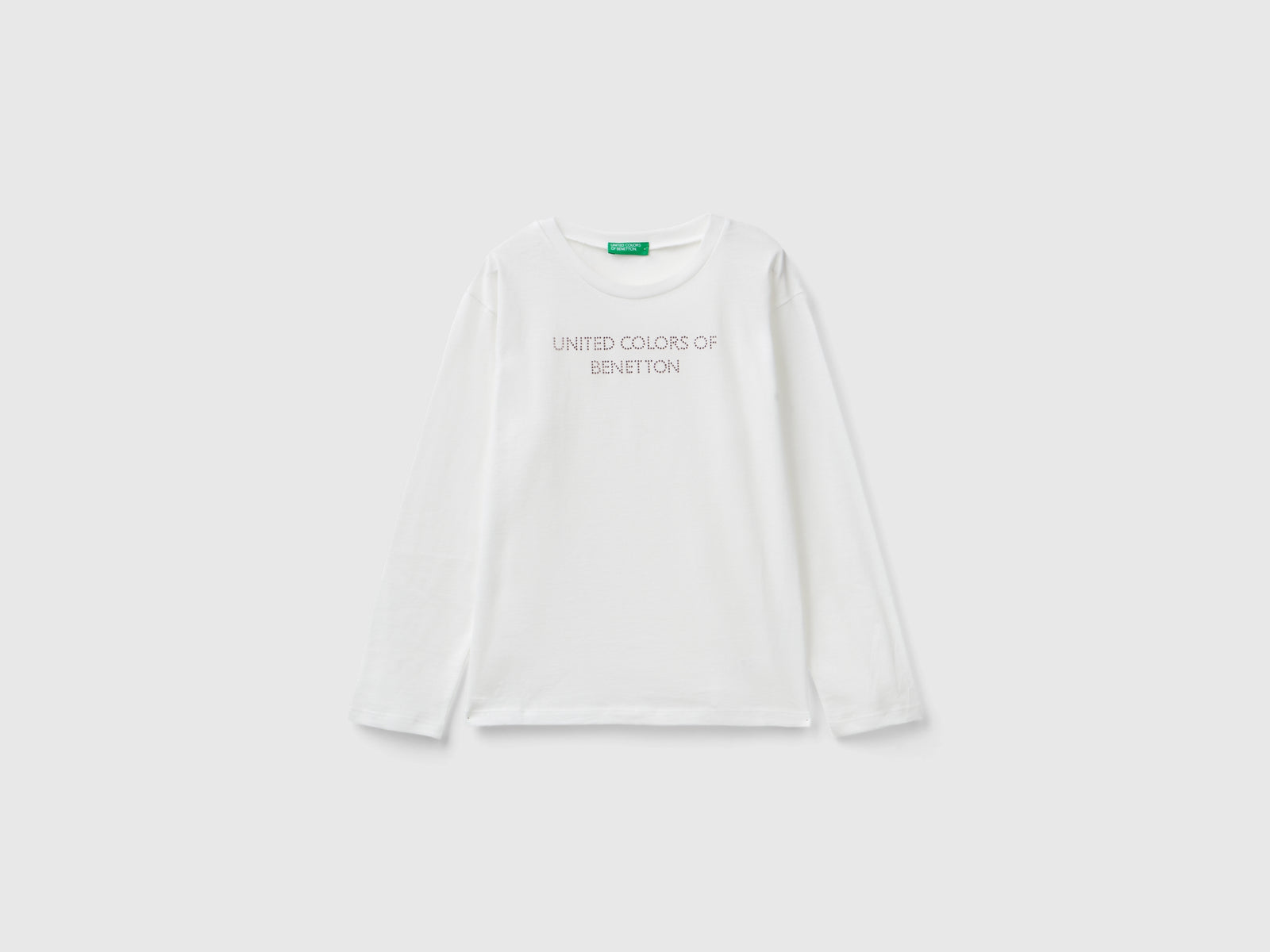 Maglietta con logo in strass da bambina bianco panna | Benetton Outlet
