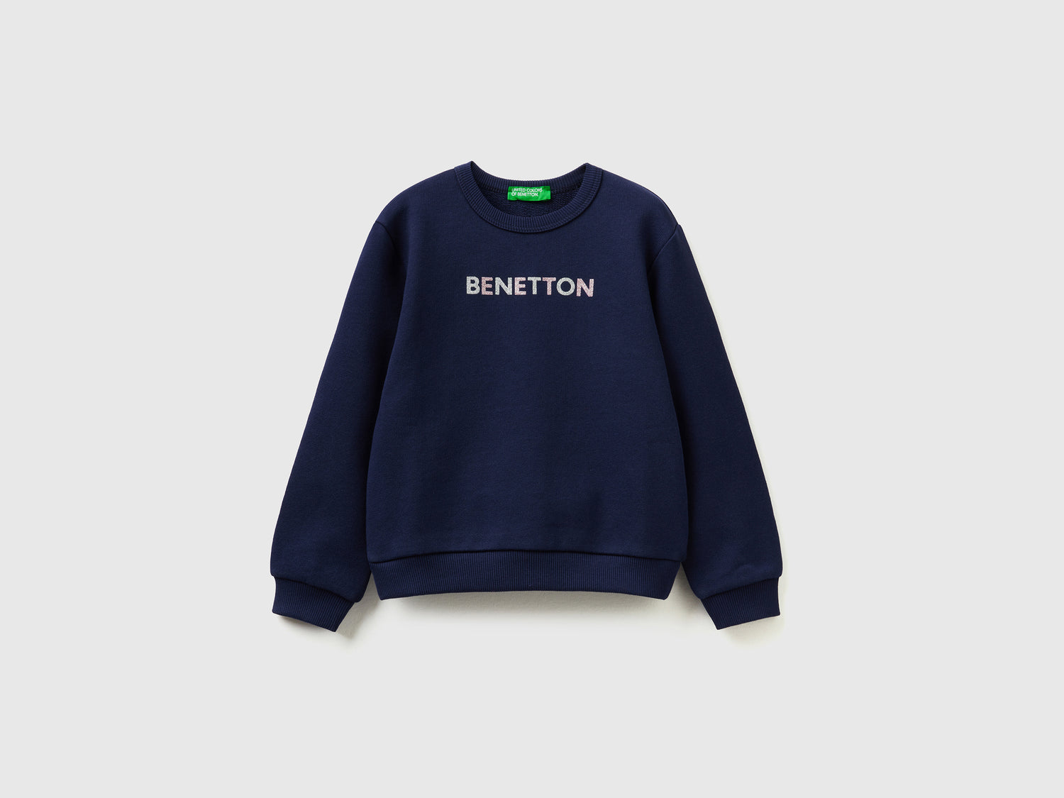 Felpa in cotone bio con stampa glitter da bimba blu scuro | Benetton Outlet
