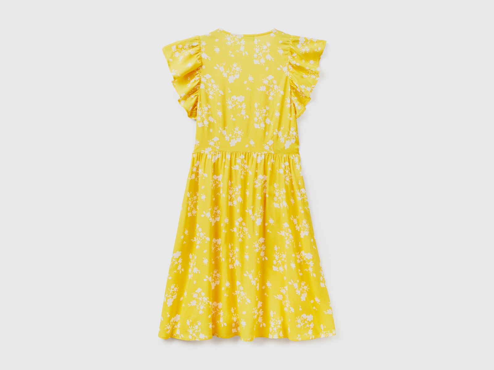Vestito corto con scollo a V in tessuto fluido e leggero di pura viscosa da donna giallo 2 | Benetton Outlet