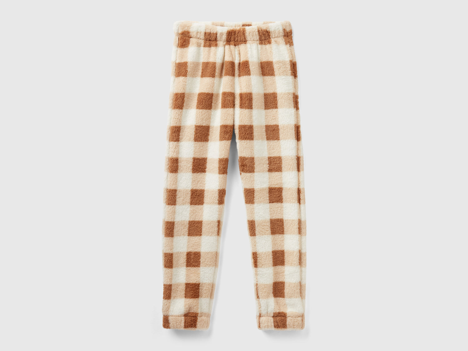Pantaloni a quadri in pelliccetta da donna cammello | Benetton Outlet