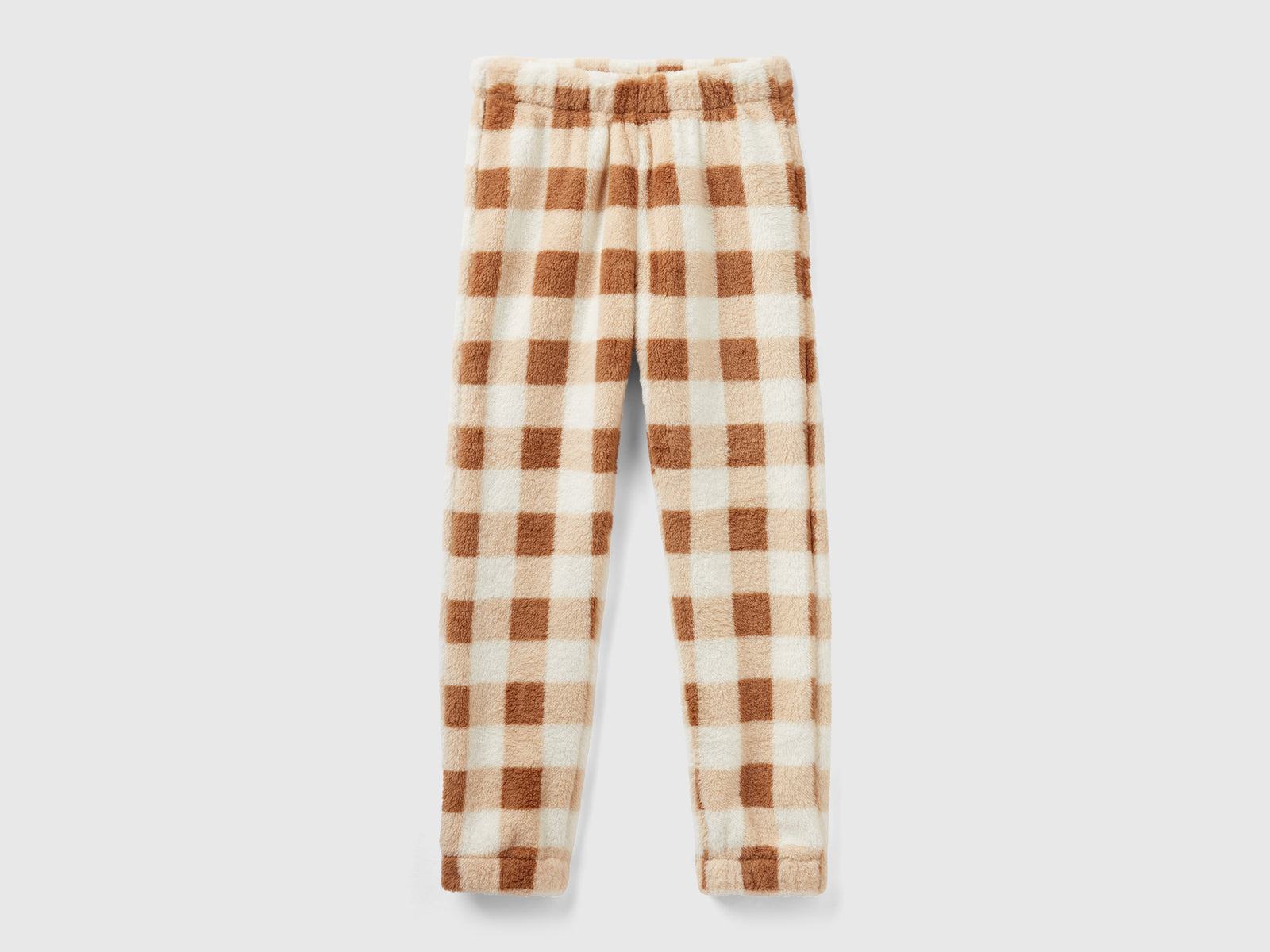 Pantaloni a quadri in pelliccetta da donna cammello | Benetton Outlet