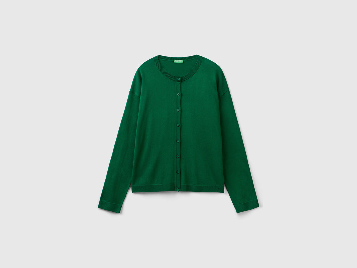 Cárdigan de cuello redondo con botones da donna verde | Benetton Outlet