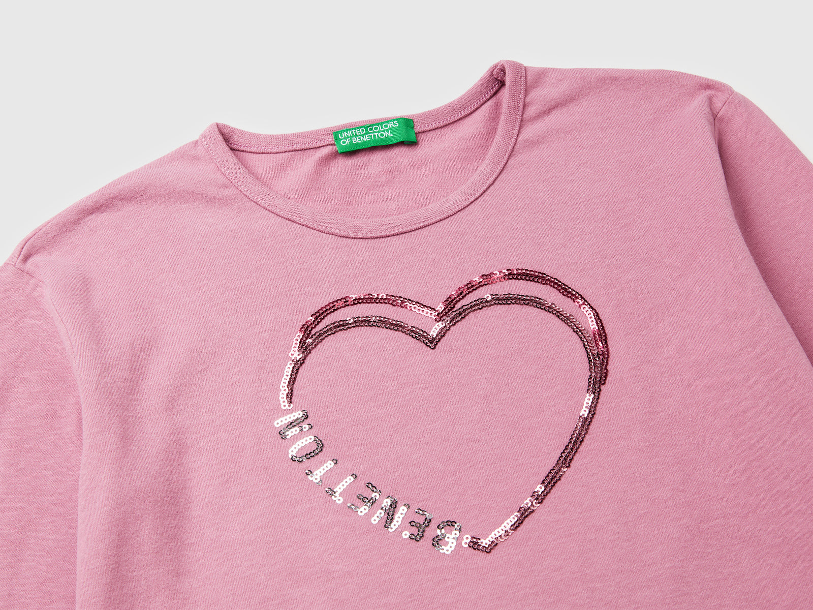 T-shirt in caldo cotone con paillettes da bambina rosa 3 | Benetton Outlet