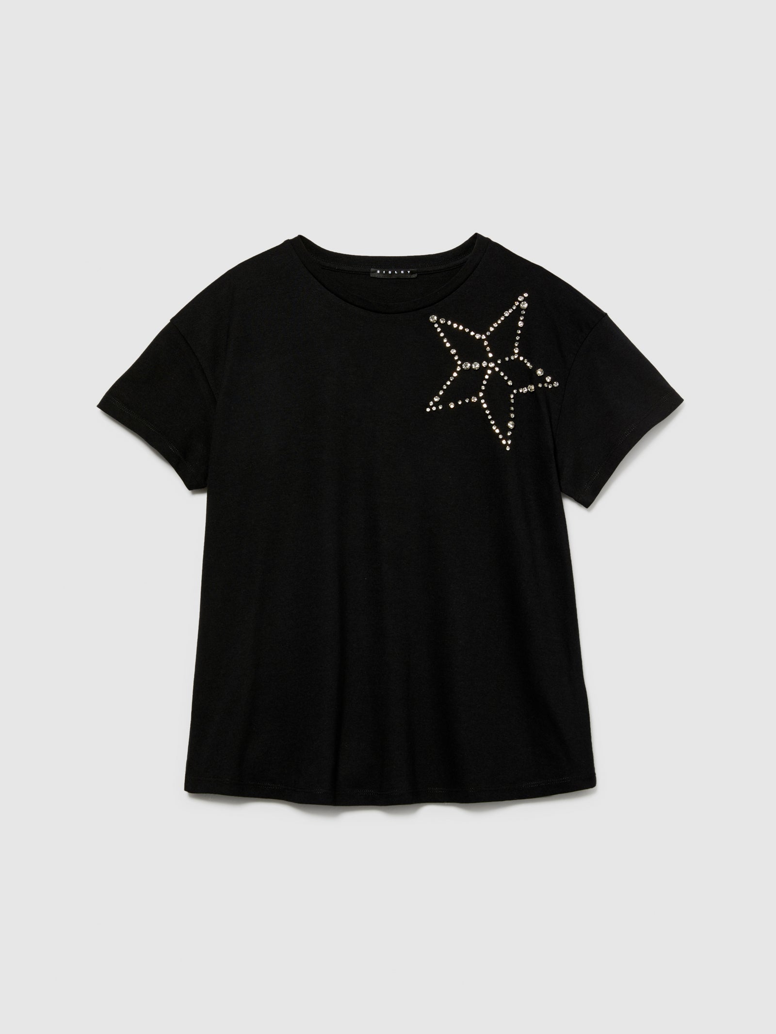 T-shirt con strass da donna nero | Sisley Outlet