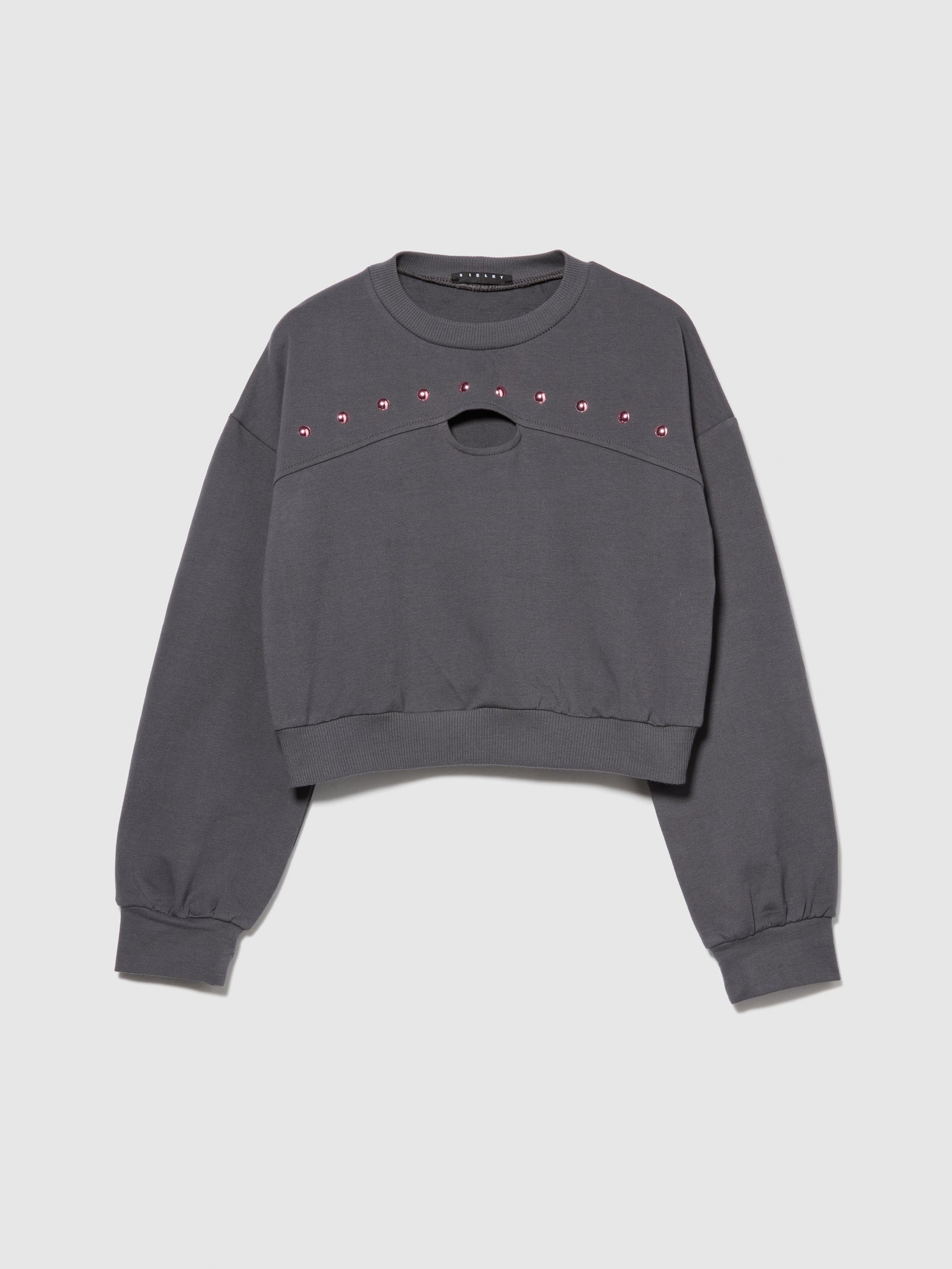 Felpa cropped con borchie da bambina grigio | Sisley young Outlet