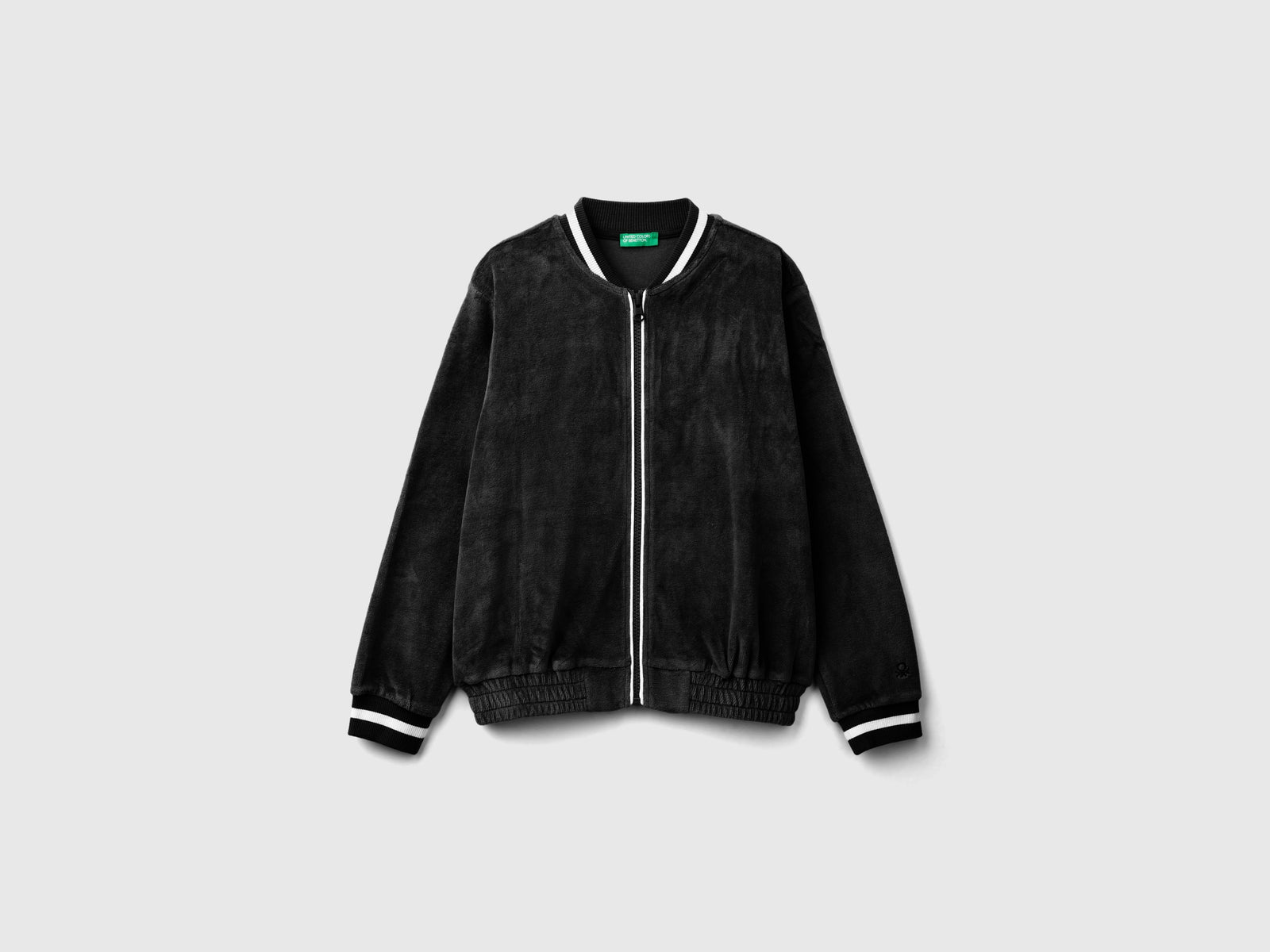 Felpa stile bomber in ciniglia da bambina nero | Benetton Outlet