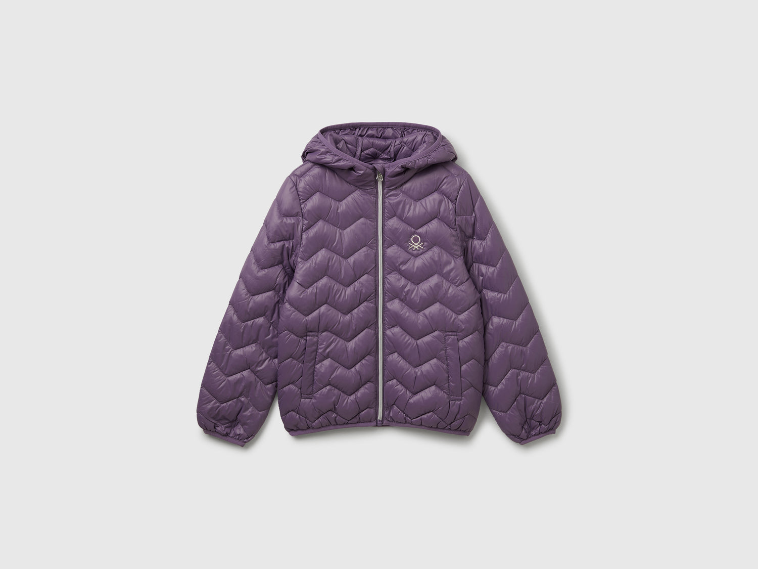 Giubbino imbottito con cappuccio da bambina viola | Benetton Outlet