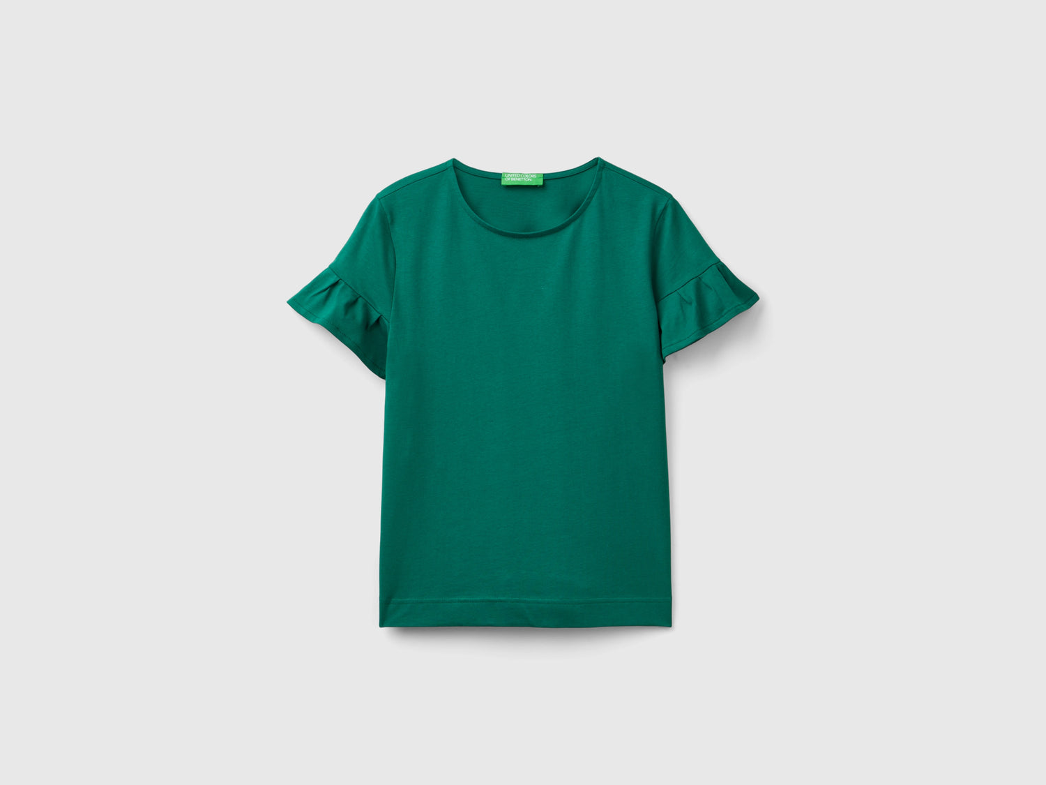 T-shirt con manica rouches da donna verde scuro | Benetton Outlet