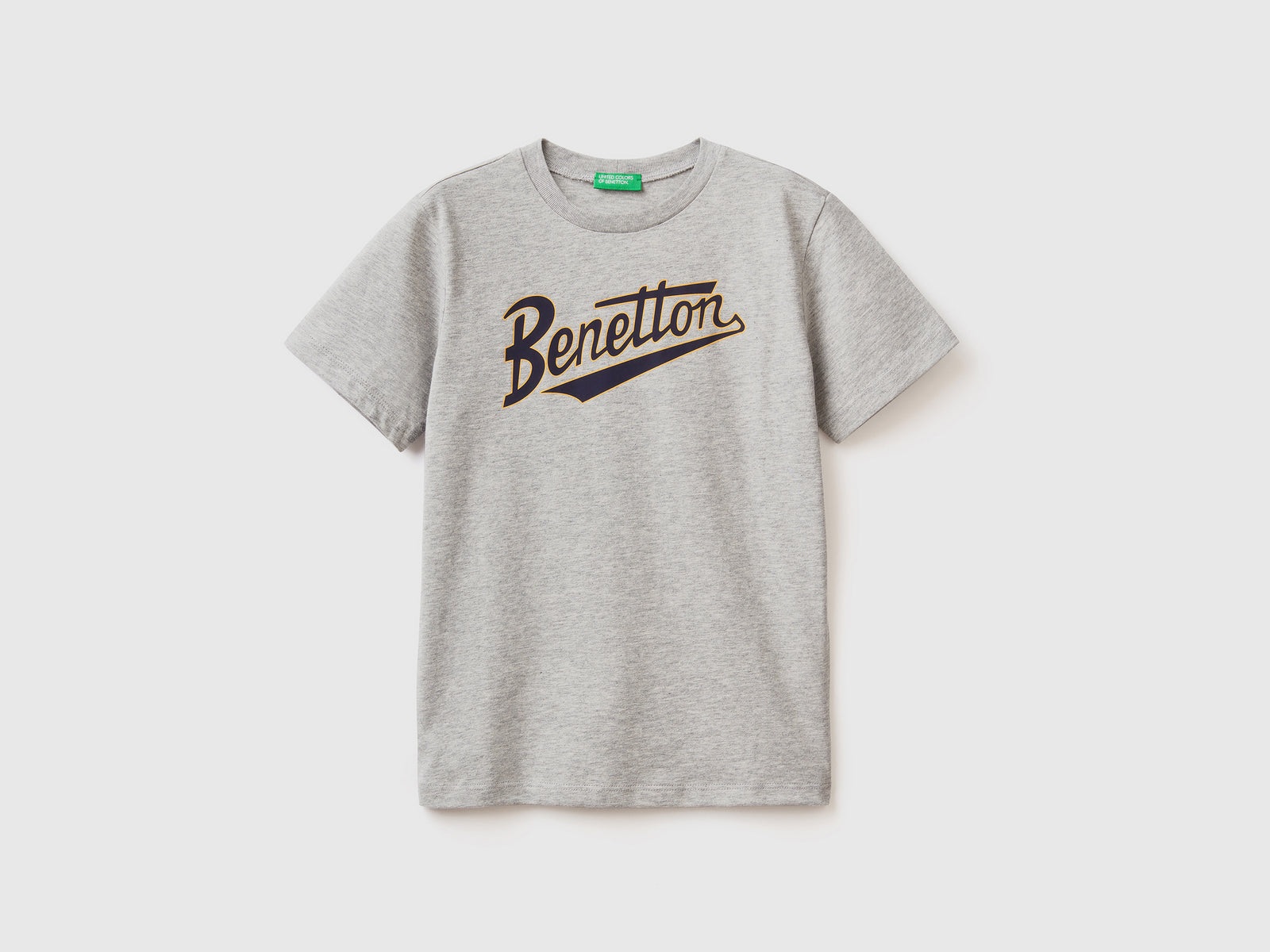 Maglietta girocollo a manica corta in puro cotone da bambino grigio chiaro | Benetton Outlet