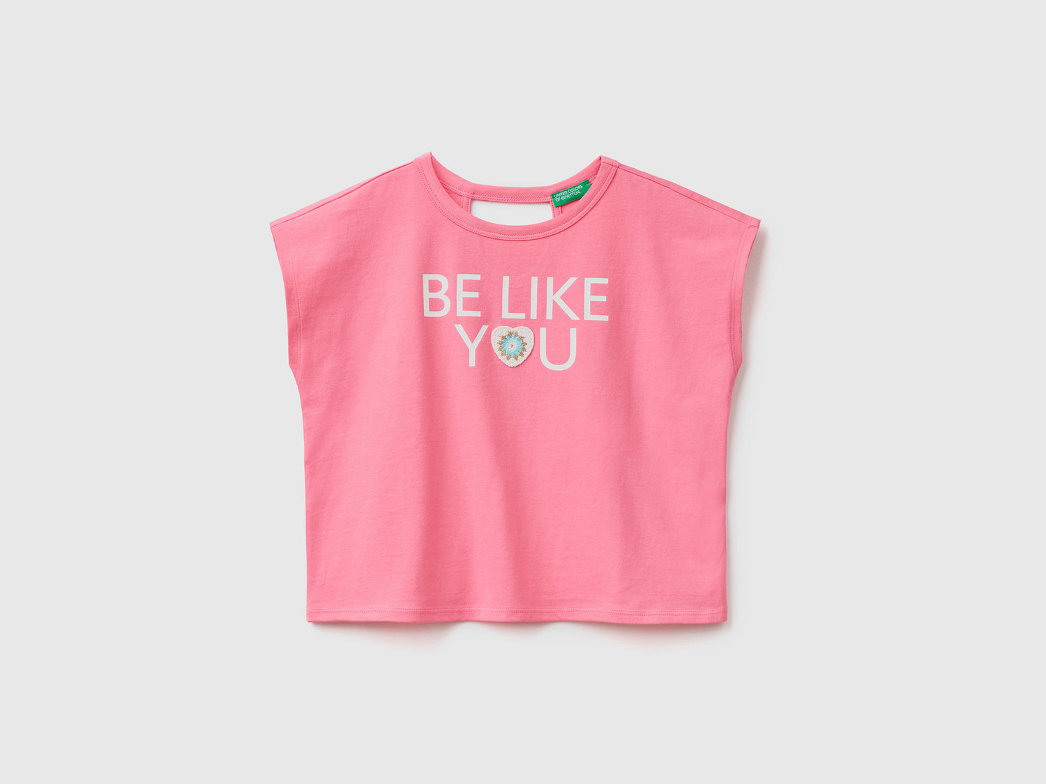 T-shirt smanicata in puro cotone da bambina rosa | Benetton Outlet