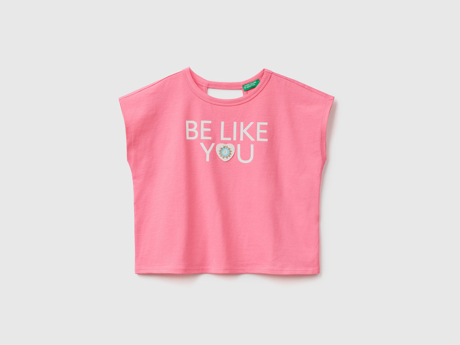 T-shirt smanicata in puro cotone da bambina rosa | Benetton Outlet
