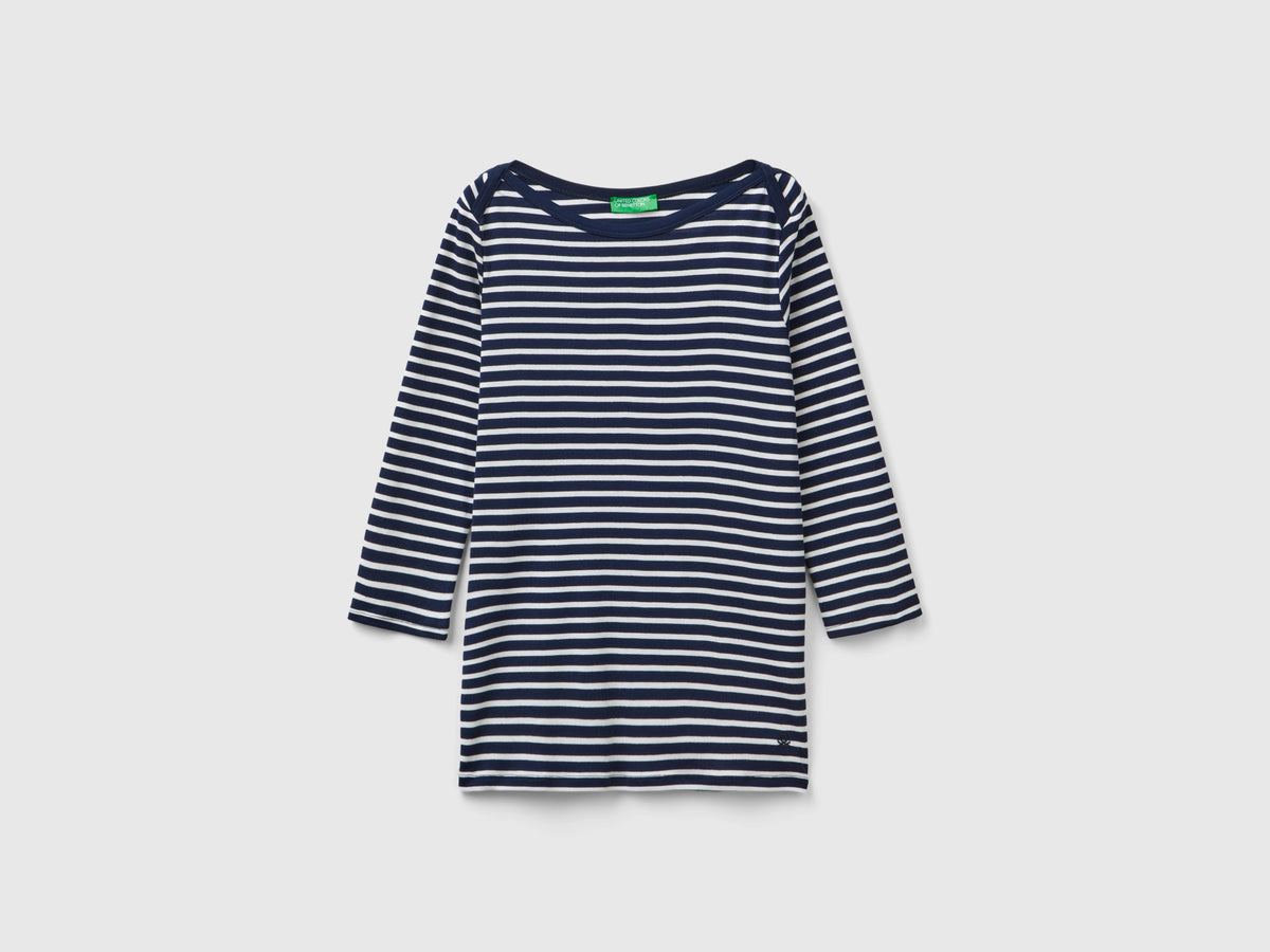 T-shirt manica 3/4 a righe in puro cotone